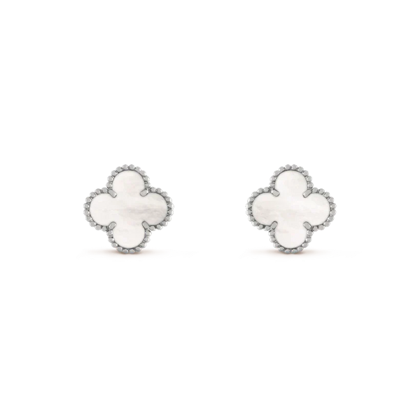 [⭐Mirelle]CLOVER MEDIUM 1 MOTIFS  WHITE MOP EARRINGS SILVER