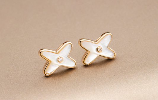[⭐Mirelle]JEUX DE WHITE MOP PINK GOLD DIAMOND EARRINGS